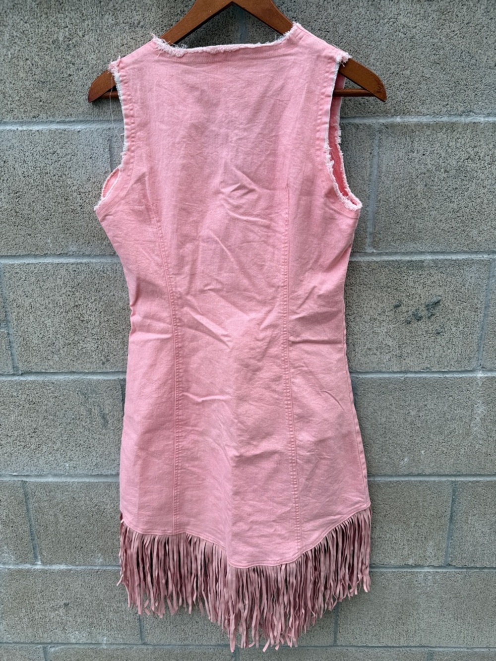 Sleeveless Pink Fringe Mini Dress with Front Zip - Picture 5 of 5